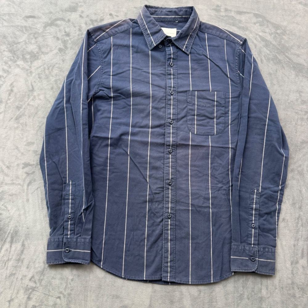 American Eagle Mens Medium Navy Blue White Pinstripe Long Sleeve Button Down